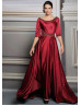 Beaded Burgundy Satin V Back Fabulous Evening Dress